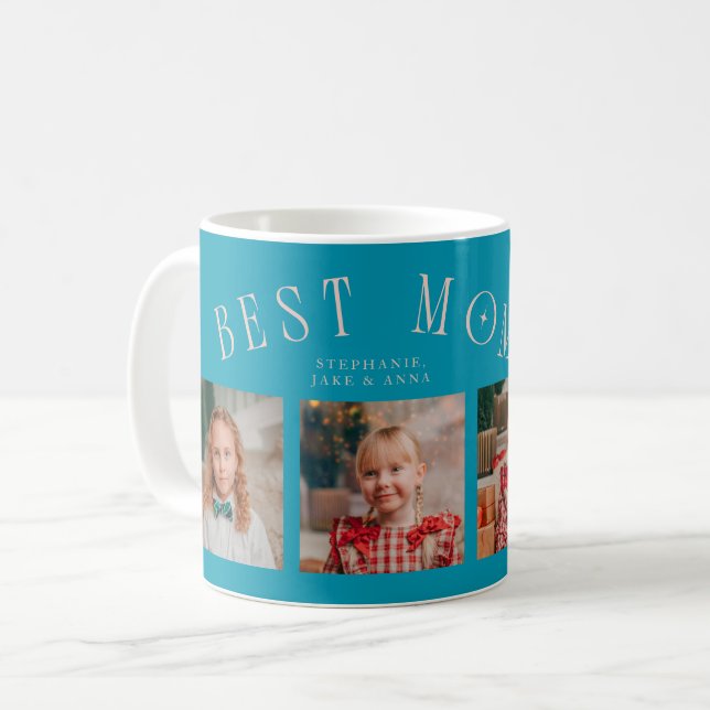 Best Mom Ever 4-Photo Aqua Peach Mothers Day  Coffee Mug (Front Left)