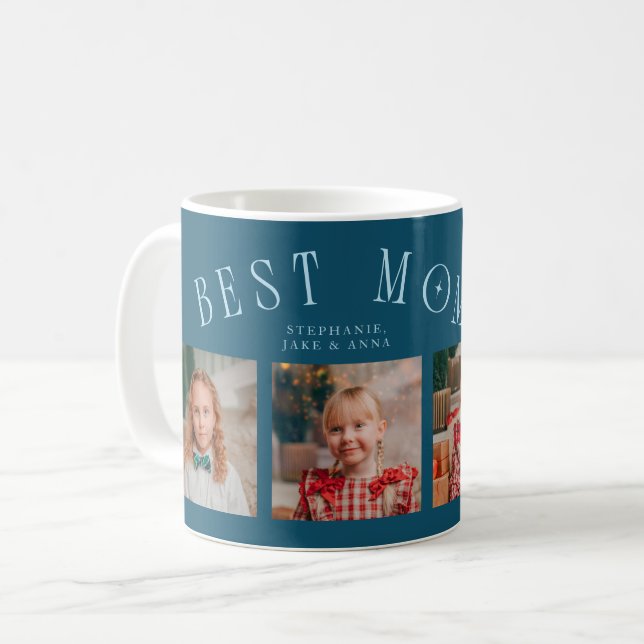 Best Mom Ever 4-Photo Teal Mothers Day  Coffee Mug (Front Left)