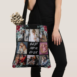 BEST MOM EVER 8 Photo Collage Floral elegant Tote Bag