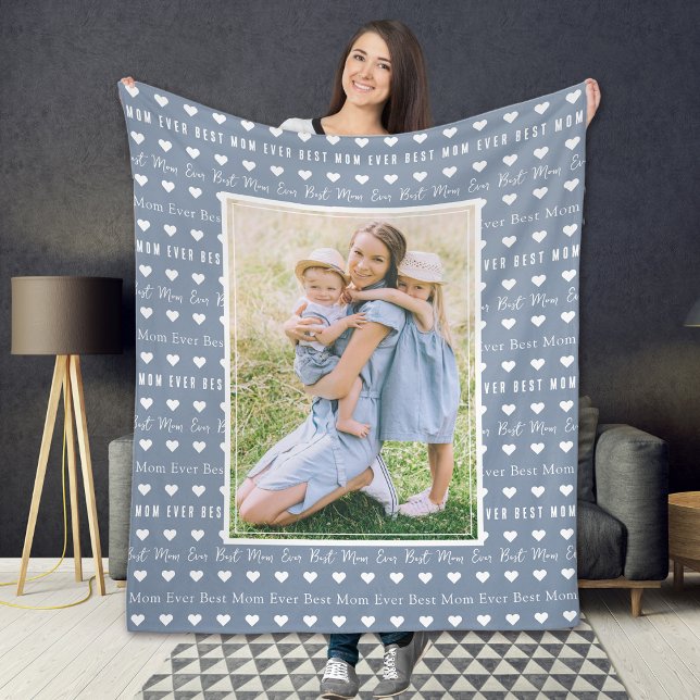 Best Mom Ever Blue Photo Mother's Day  Fleece Blanket (Creator Uploaded)