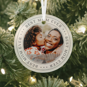 Best Mom Ever Classic Simple Photo Glass Tree Decoration