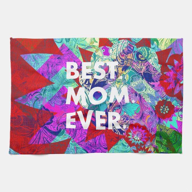 BEST MOM EVER Colourful Floral Mothers Day Gifts Tea Towel (Horizontal)