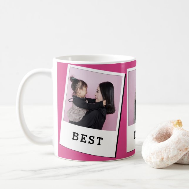 Best Mom Ever Custom 3 Photo Mug Pink (With Donut)