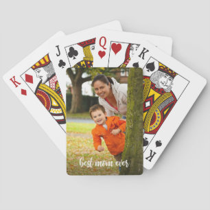 Best Mom Ever Custom Photo White Script Playing Cards