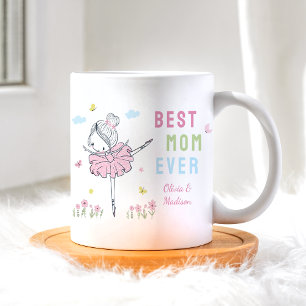 Best Mom Ever Cute Girl Dancing Pink Flowers Coffee Mug