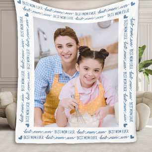 Best MOM Ever Cute Modern Photo Blue Mother's Day Fleece Blanket