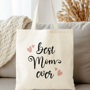 Best mom ever cute script blush pink hearts tote bag