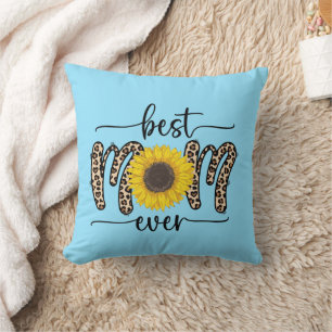 Best Mom Ever Cute Sunflower Blue Cushion