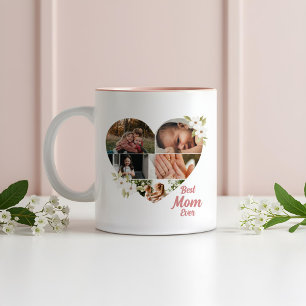 Best Mom Ever Elegant Floral Heart Photo Collage  Two-Tone Coffee Mug