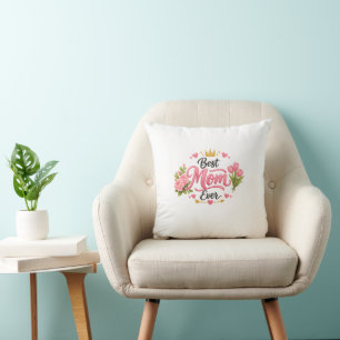 Best Mom Ever Floral Crown Throw Pillow – Pink Mot