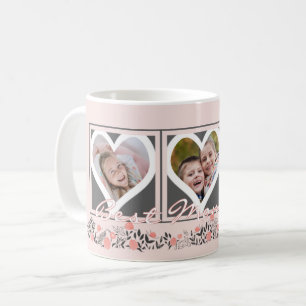 BEST MOM EVER Floral Heart 3 Photos Pink Grey Coffee Mug