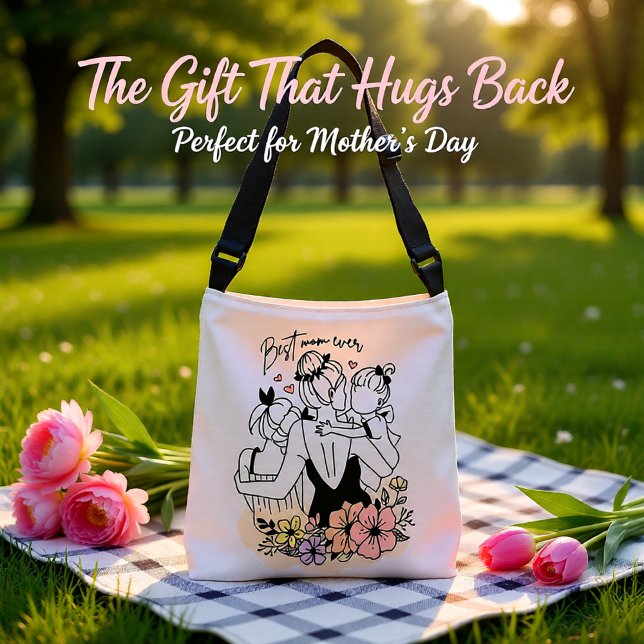 Best Mom Ever Floral Illustration Mother and Child Crossbody Bag (Best Mom Ever Floral Illustration Mother and Child Crossbody Bag)