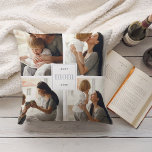 Best Mom Ever | Gray & White Kids Photo Collage Cushion<br><div class="desc">Create a sweet gift for mom this Mother's Day with this four photo collage throw pillow. "Best Mom Ever" appears in the center in light gray lettering set on a white square. Customize with four square photos. Reverse side features gray and white stripes.</div>