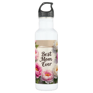 Best Mom Ever”Hand-painted peonies and cursive 710 Ml Water Bottle