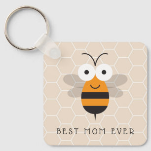 Best Mom Ever Honey Bee Honeycomb Button Key Ring