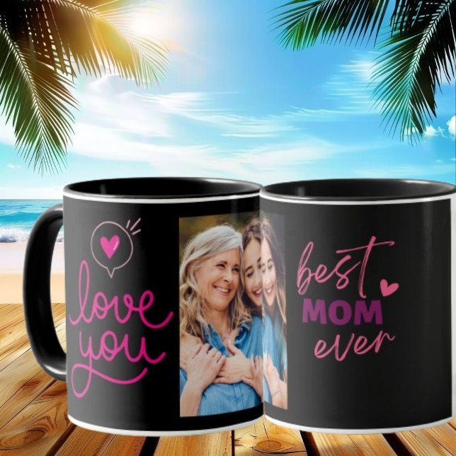 Best Mom Ever Modern Black Photo Mother's Day Mug (Creator Uploaded)