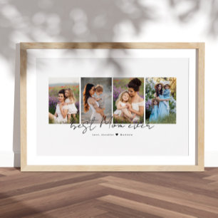 Best Mom Ever Modern Script 4 Photos Collage Gift Poster