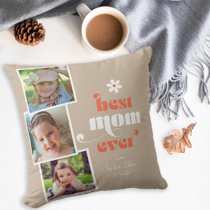 Best Mom Ever Modern Typography 3 Photo Cushion