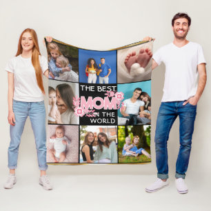 Best Mom Ever   Mother's Day 8 Photo Collage Fleece Blanket