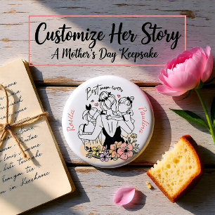 Best Mom ever mum, children and flowers custom 3 Cm Round Badge
