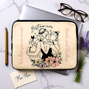 Best Mom ever mum, children and flowers custom Laptop Sleeve