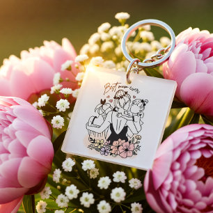 Best Mom ever mum, children and flowers  Key Ring