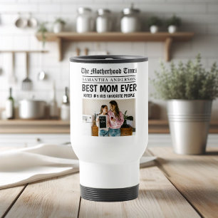 Best Mom Ever Newspaper Custom Name & Photo Travel Mug