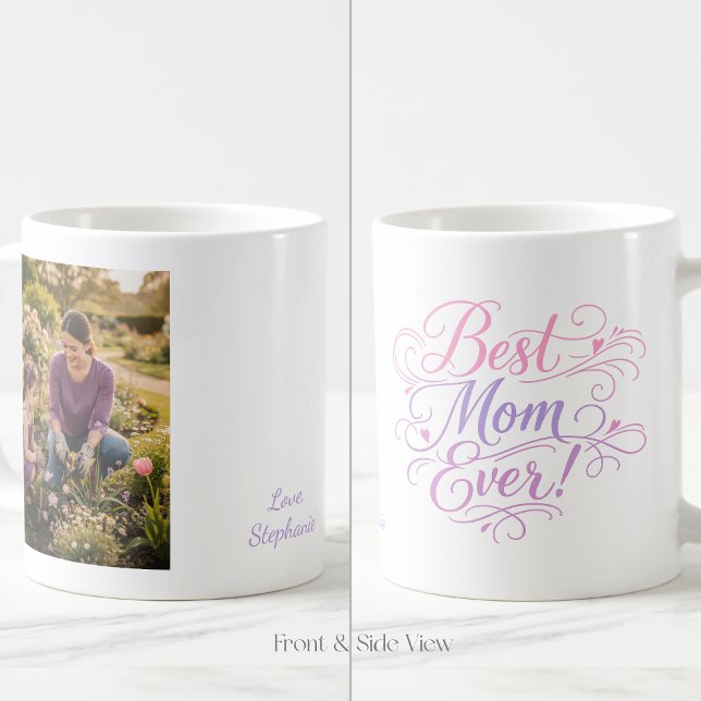 Best Mom Ever Pastel Hearts Custom Photo and Name Coffee Mug (Creator Uploaded)
