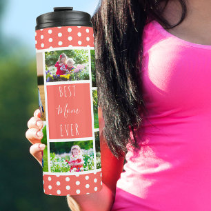 Best Mom Ever Photo Collage Coral and White Thermal Tumbler