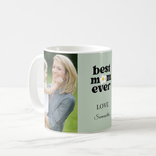  Best Mom Ever Photo Sage Green Mother's Day Coffee Mug (Front Left)
