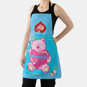 BEST MOM EVER PINK BABY BLUE TEDDY BEAR FLORAL APRON