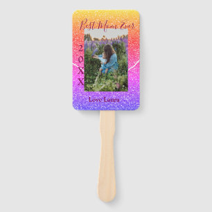 Best mom ever pink photo mother's day year yellow  hand fan