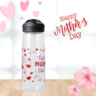 Best MOM Ever - Pink Red Hearts & Stars Water Bot Bottle