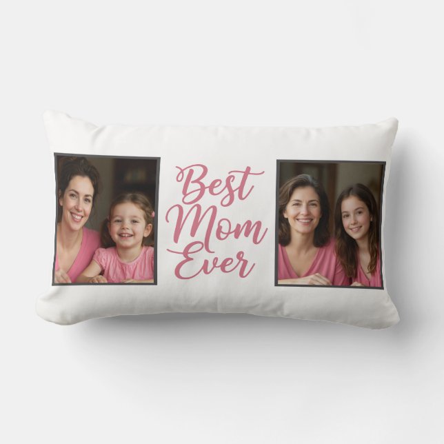 Best Mom Ever Pink Script 2 Photo Keepsake Lumbar Cushion (Front)