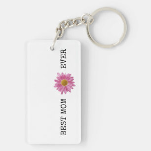 BEST MOM EVER Pink Yellow Daisy Fun Key Ring