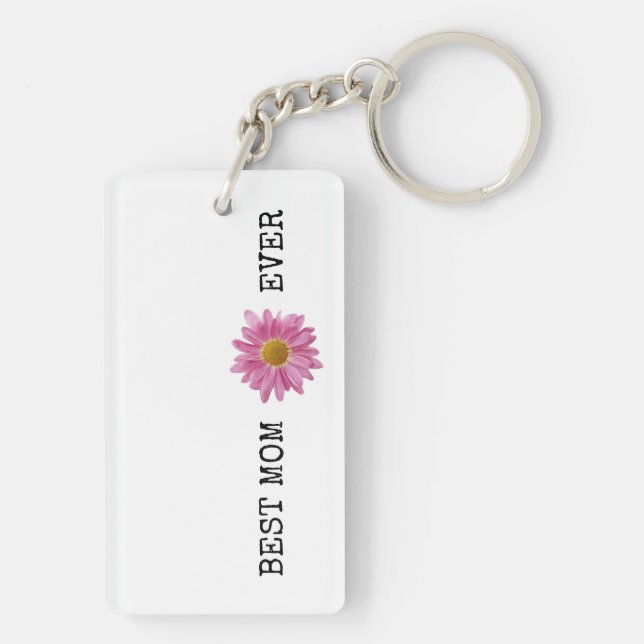 BEST MOM EVER Pink Yellow Daisy Fun Key Ring (Back)