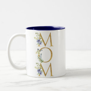 Best Mom Ever Pretty Floral Gold Photo Mothers Day Two-Tone Coffee Mug