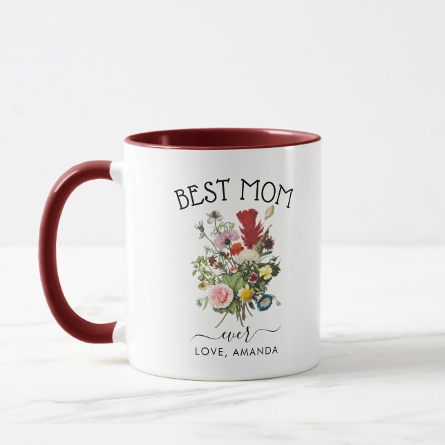 Best Mom Ever | Pretty Rustic flowers Mug (Left)