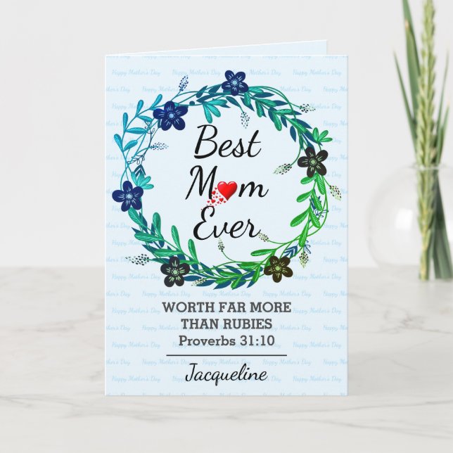 BEST MOM EVER Prov 31 Floral Mother's Day BLUE Card (Front)