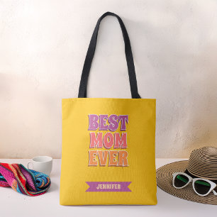 Best Mom Ever Retro  Colorful Funky Custom Name Tote Bag