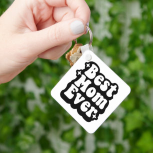 Best Mom Ever Retro Groovy 1 Photo Keepsake Key Ring