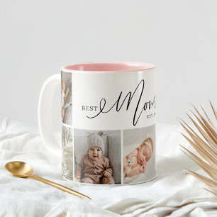 Best Mom Ever Script Mothers Day 7 Photo Collage Two-Tone Coffee Mug
