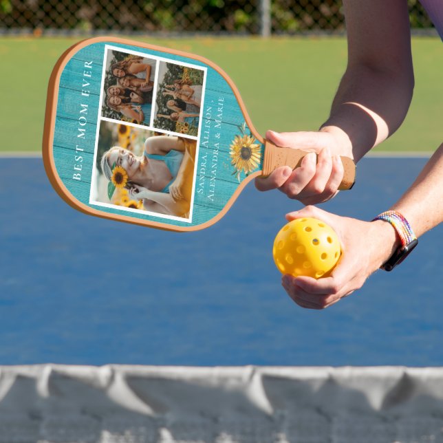 Best MOM Ever Sunflower 3 Photo Collage  Pickleball Paddle (Insitu)