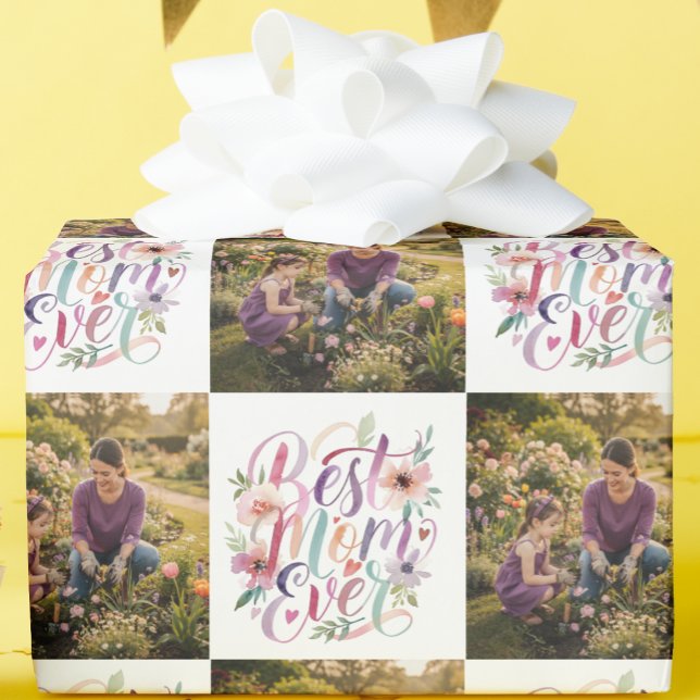 Best Mom Ever Watercolor Floral Custom Wrapping Paper (Creator Uploaded)