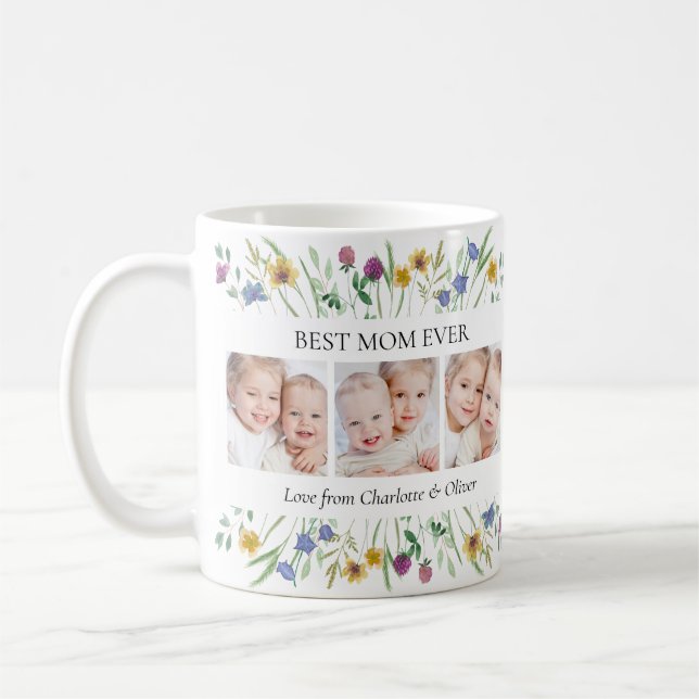 Best Mom Ever Wildflower Photo Mother's Day Coffee Mug (Left)