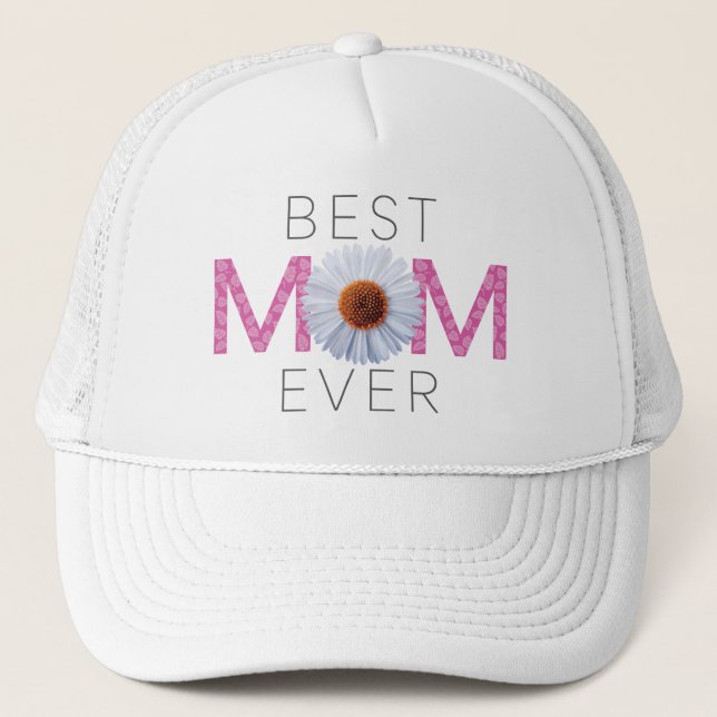 Best Mom Ever With Daisy Image Print (Pink V2) Trucker Hat (Front)