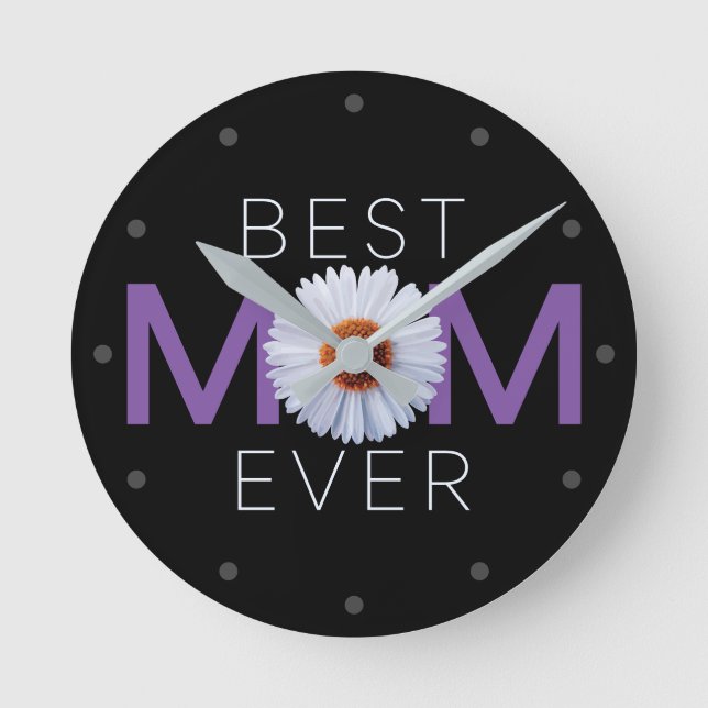 Best Mom Ever With Daisy Image Print (Purple V1) Round Clock (Front)
