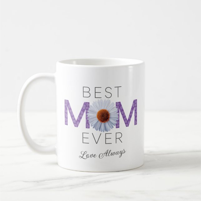 Best Mom Ever With Daisy Image Print (Purple V2) Coffee Mug (Left)