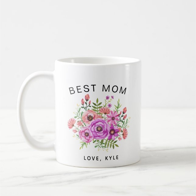 best mom floral bouquet mother's day coffee coffee mug (Left)