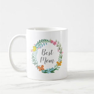 Best Mom Floral Wild Flower Butterfly Wreath Coffee Mug